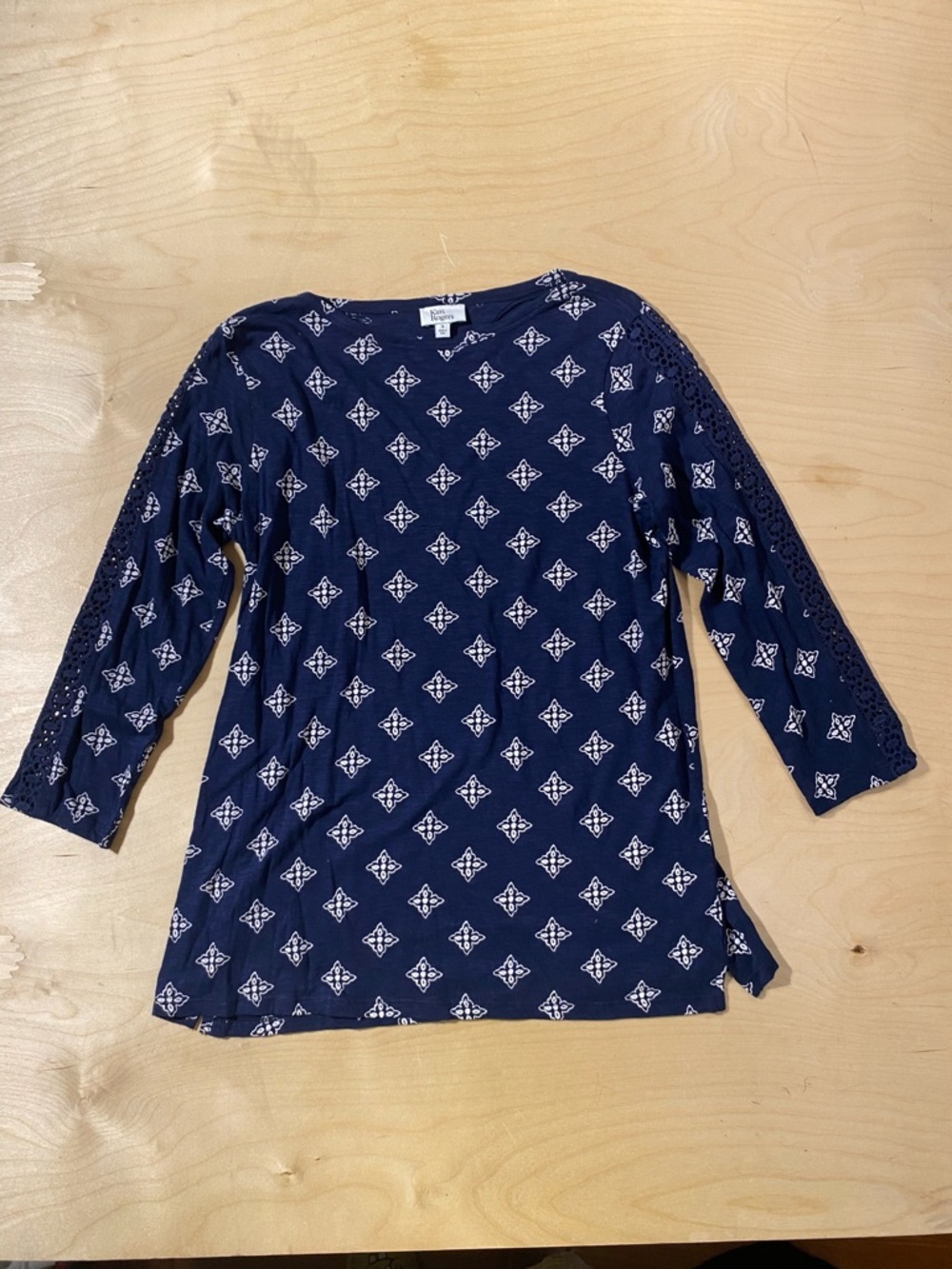 Kim Rogers Navy and White Printed Tunic Top Small (QY)
